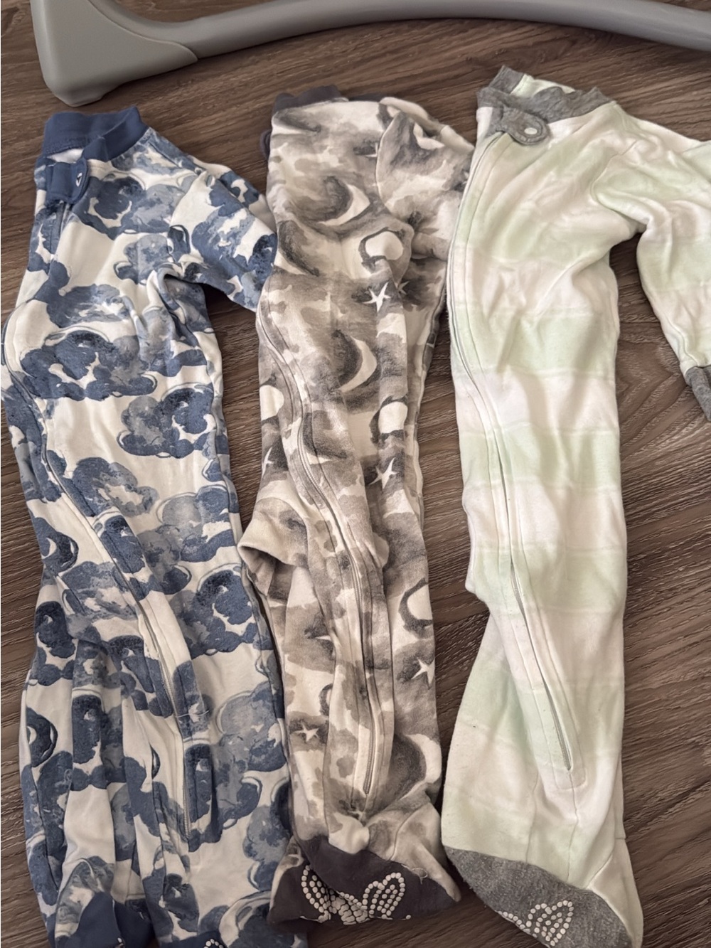 Plush Footed One-Piece Sleepers - Blue, Gray & Mint Assortment